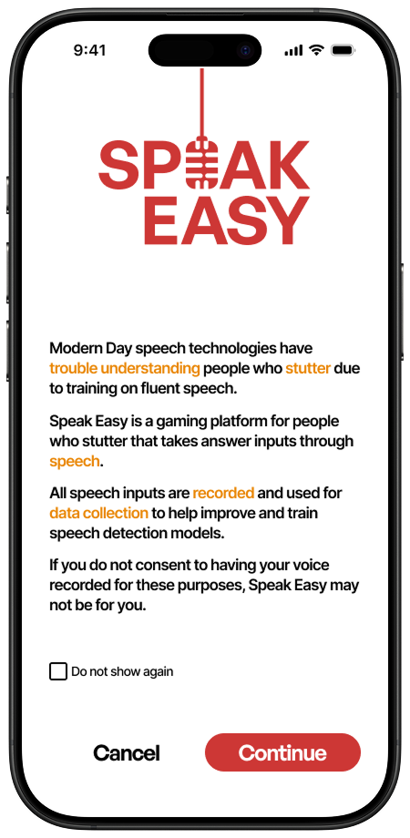 SpeakEasy data consent screen