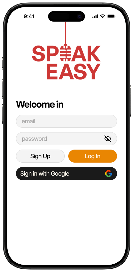 SpeakEasy sign up screen