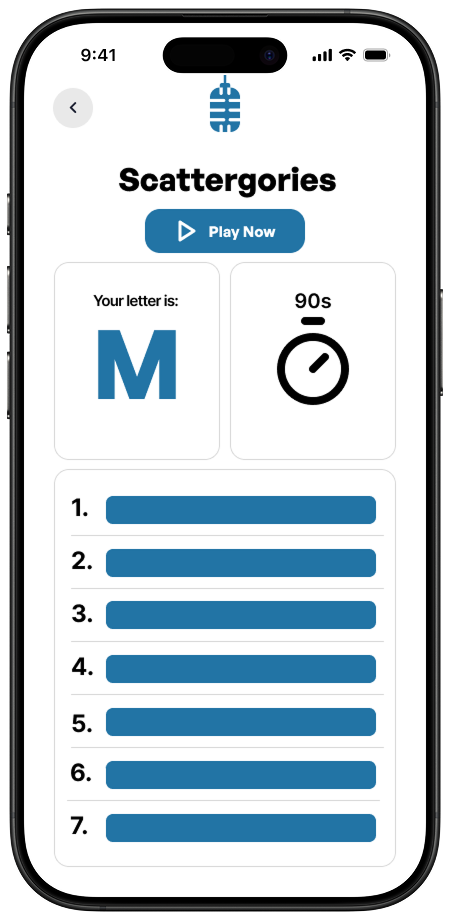 Scattergories gameplay screen