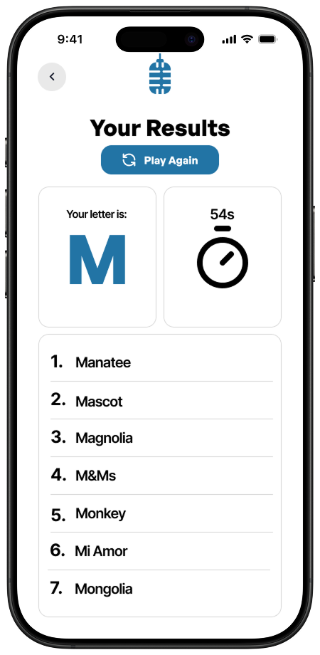 Scattergories results screen
